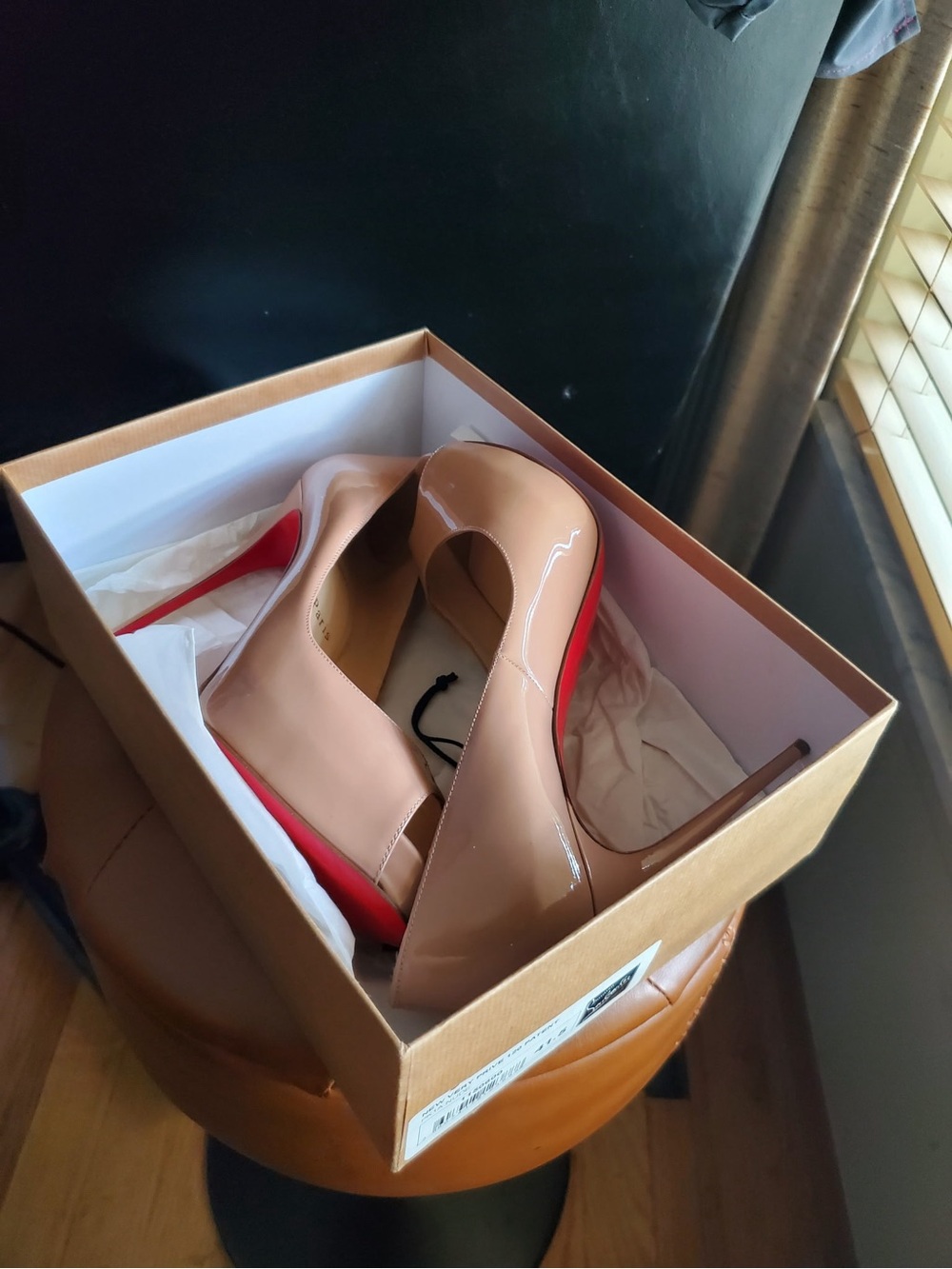 Christian Louboutin Nude Patent Leather Pumps with Red Sole